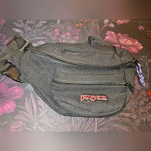 Vintage 90s Jansport USA Black Fanny Pack Hip Bag Double Zip Original